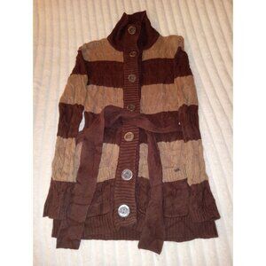 Guess Cardigan Sweater Women's Size Small Brown Tan Striped